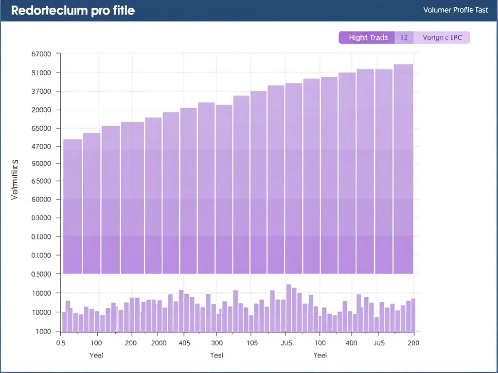 An image of TradingConnect's platform displaying a volume profile chart, highlighting areas of high and low trading activity.