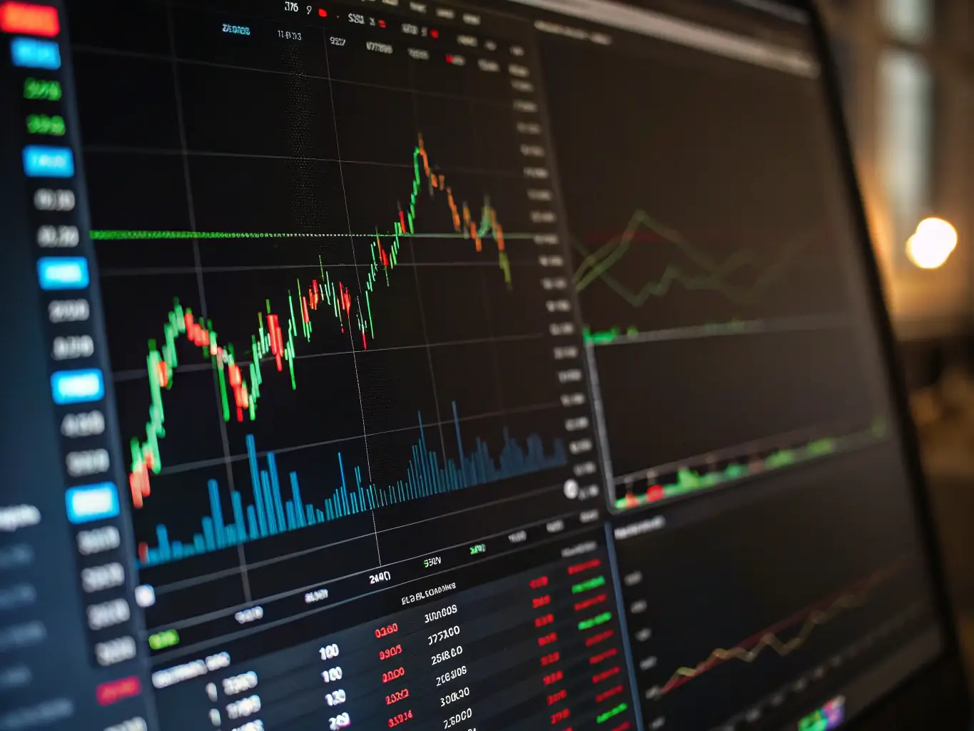 A screenshot of TradingConnect's platform showing a candlestick chart with trend lines and Fibonacci retracement levels applied, demonstrating technical analysis in action.