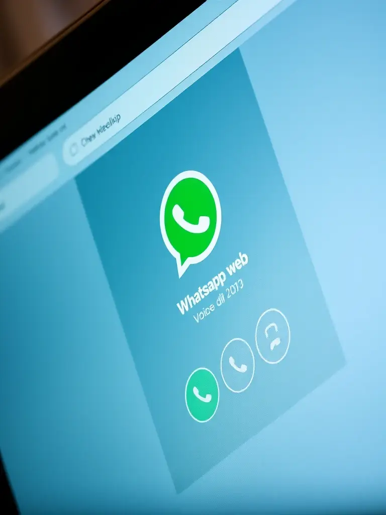An image depicting a voice call interface on WhatsApp Web, showing the call controls and microphone icon.