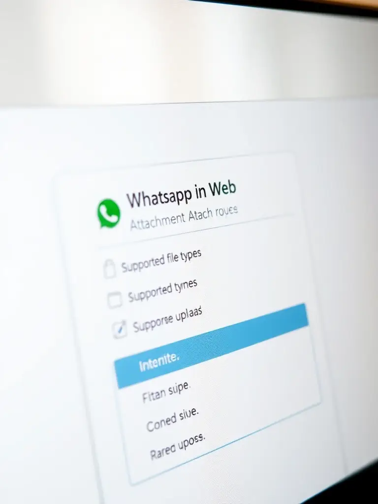 A screenshot of WhatsApp Web showing document sharing, highlighting the file attachment icon and supported file types.